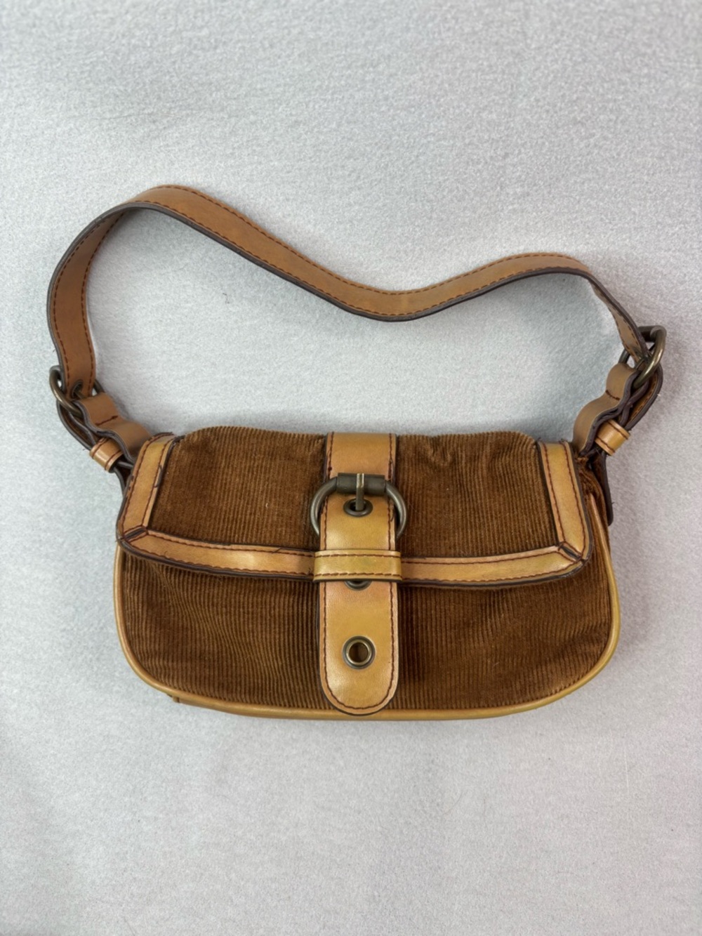 Levi's Brown Corduroy Mini Buckle Bag with Tan Trim